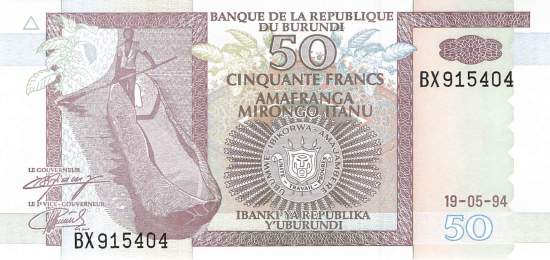Burundi p36a 50 Francs 1994